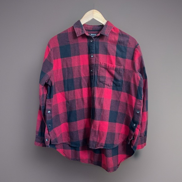 Madewell Tops - Madewell Flannel Shirt Womens Medium Red Black Buffalo Check Side Button Plaid